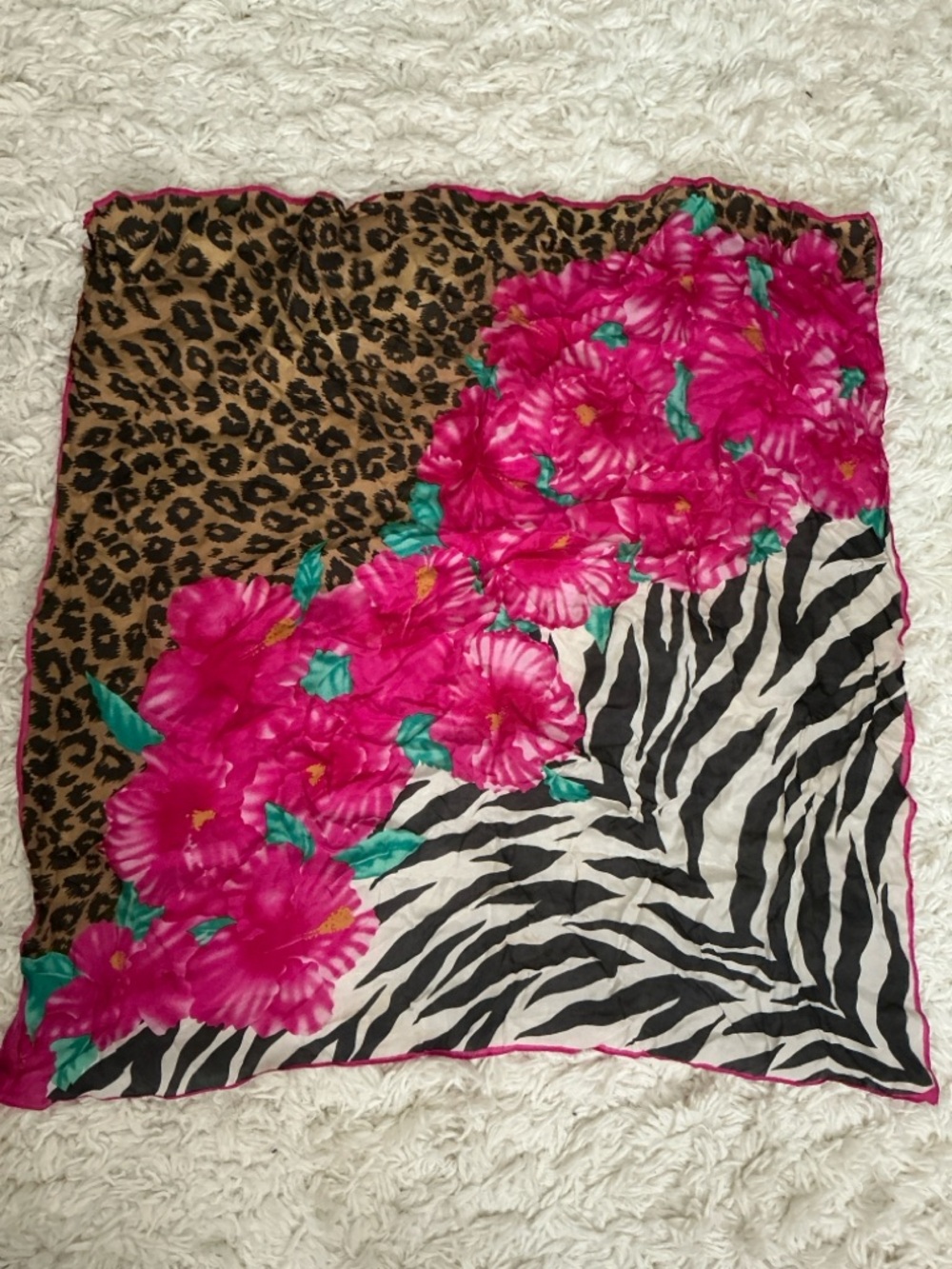 VINTAGE Oscar de la Renta Floral Animal Print Scarf